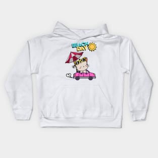 Cute Tabby Cat going to the beach in summer Kids Hoodie